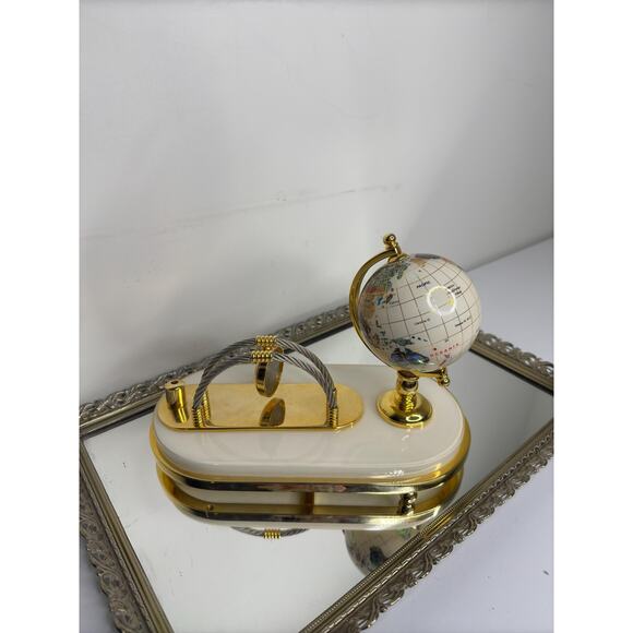 Vintage Semi-Precious Gemstone Globe with Clock Business Card & Pen Holder, Desk - Picture 4 of 10